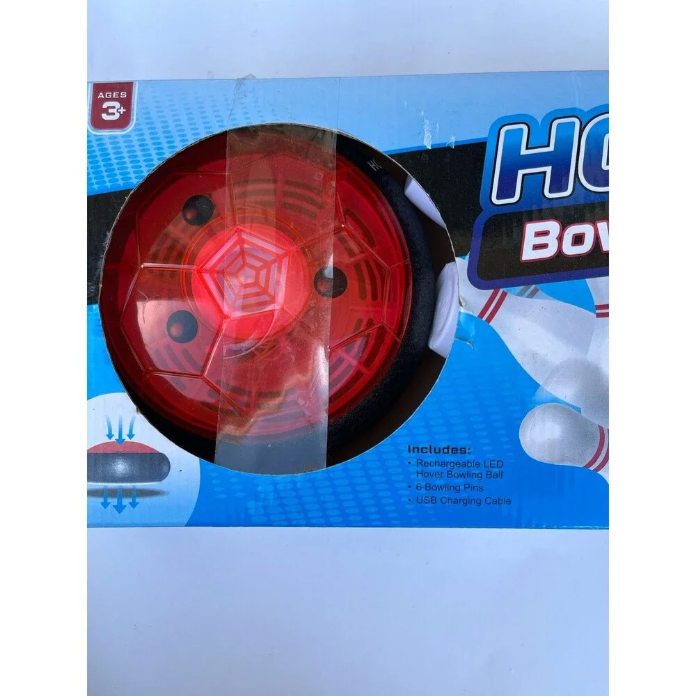 Hover Bowling Set, Floats Over Smooth Surface! LED Light Bowling Ball & 6 Pins